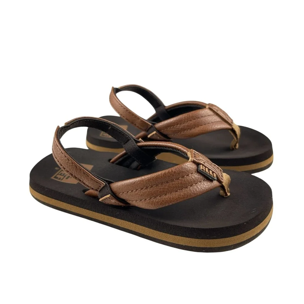 Reef Little Ahi Flip Flop Sandals Toddler Size 9 Brown Faux Leather Backstrap